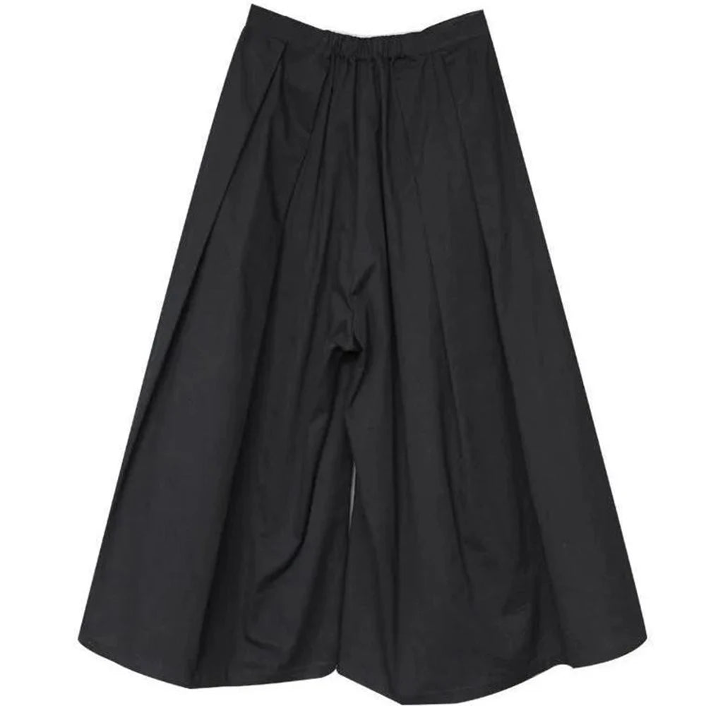 2024 Trendy Gothic Dark Style Loose Cropped Hakama Pants Wide Leg Pants New Large Size Design Sense Samurai Pants Men's Clothing