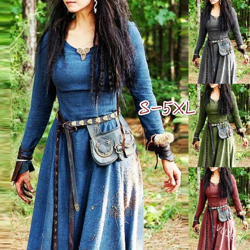 Mittelalterliches Kleid für Damen, langärmelig, Maxi-Gewand, Vintage, Fee, Elfenkleid, Renaissance, keltisch, Wikinger, Gothic-Kleidung, Fantasy-Ballkleid