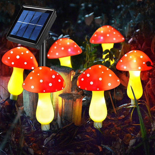 Solar Mushroom String Lights  Modes LED Fairy Light Outdoor IP65 Waterproof Lawn Lights Smart Photosensitive Landscape Light