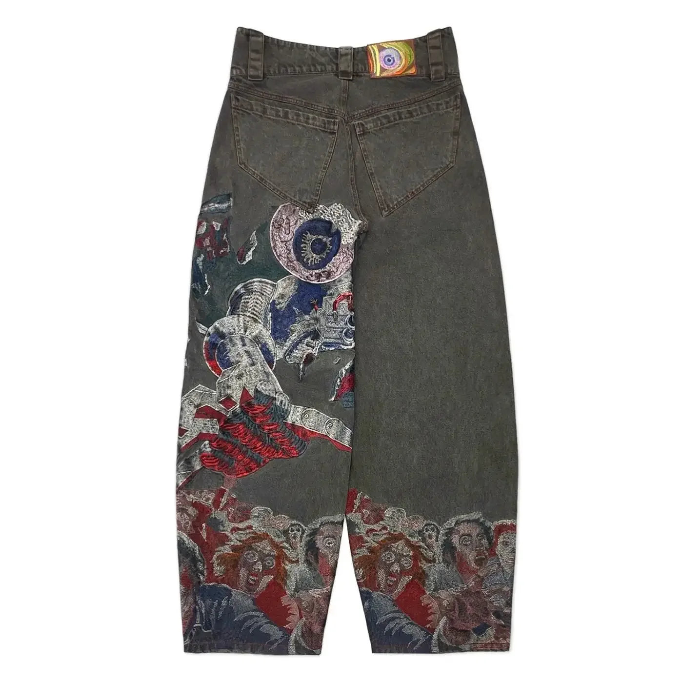 Jeans larghi stampati con ricamo punk hip hop Y2k Jeans da uomo, artigianato pesante, stile retrò, pantaloni a gamba larga, jeans strappati gotici, caldi