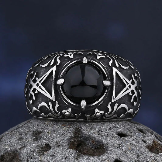 2024 New Vintage Sigil Lucifer Rock Ring 316L Stainless Steel Seal of Satan Rings for Men Male Punk Rock Jewelry Gift
