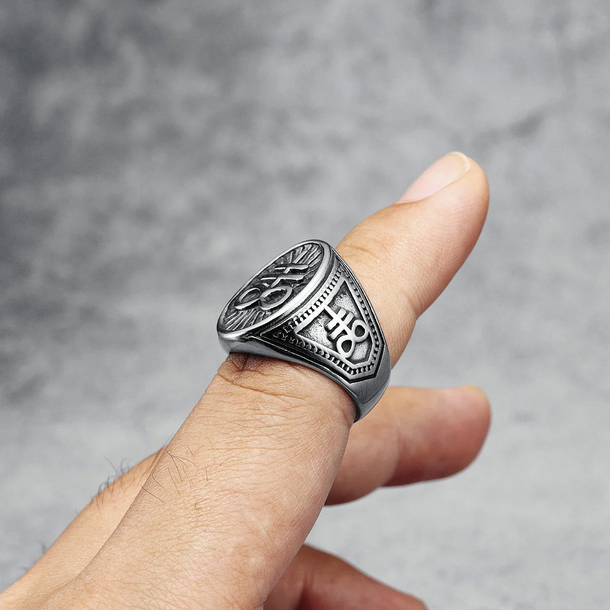 Retro Lucifer Ring 316L Stainless Steel Men Satan Rings Jewelry Best Gift