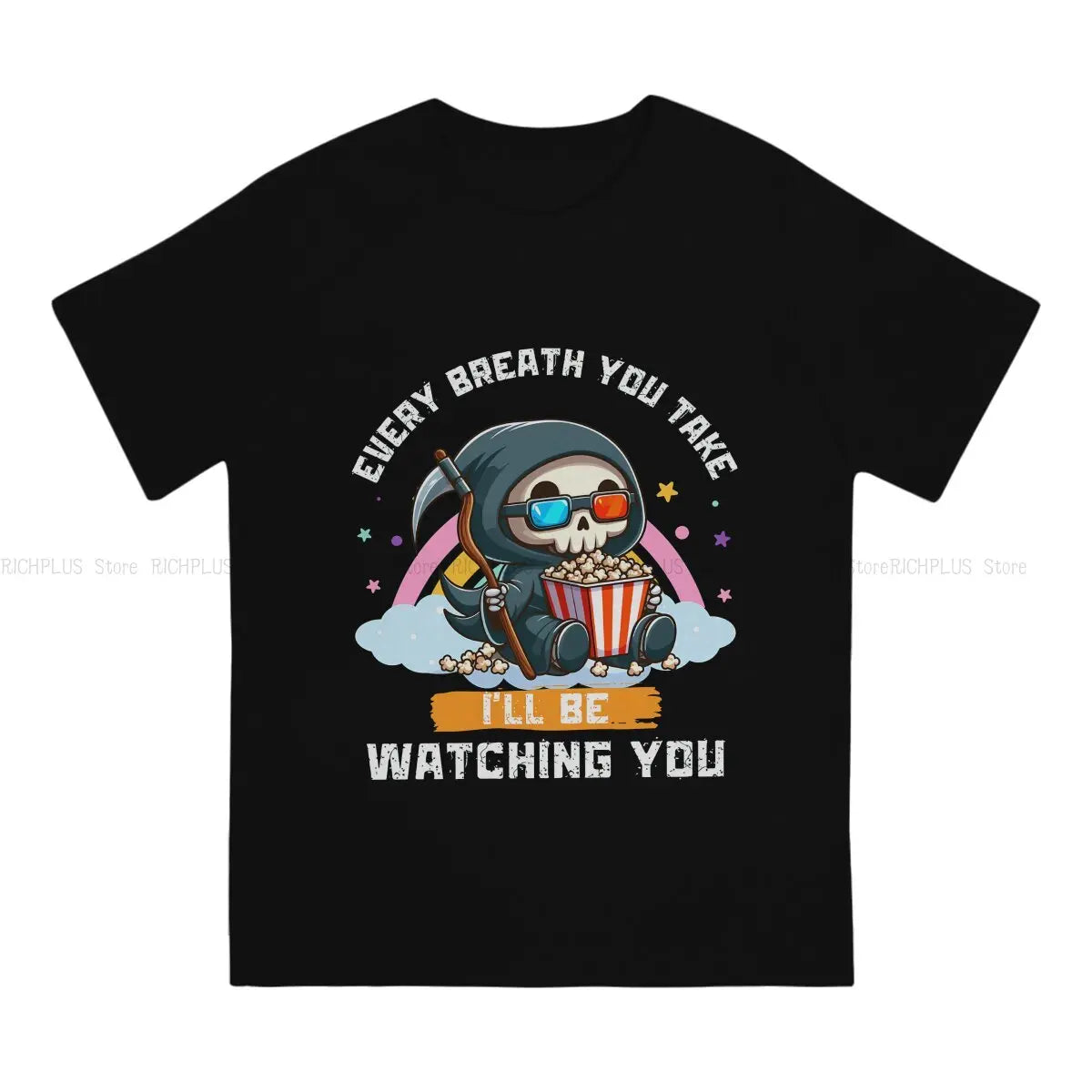 Watching You Lustiges, gruseliges Totenkopf-T-Shirt für Männer Satanischer Baphomet Ziegenkleidung Neuheit Polyester T-Shirt Homme