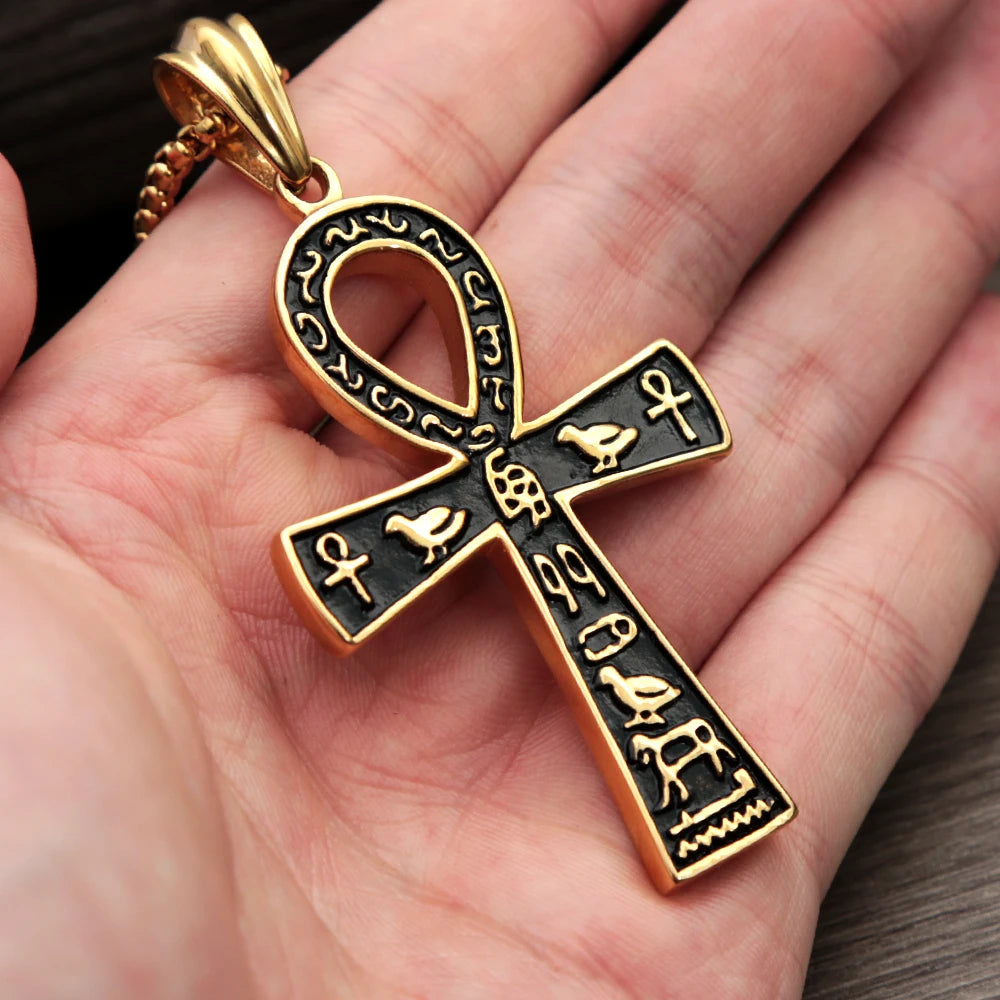 Fashion Ancient Egyptian Ankh Cross Necklace For Men Stainless Steel Vintage Biker Pendant Amulet Jewelry Gifts Dropshipping