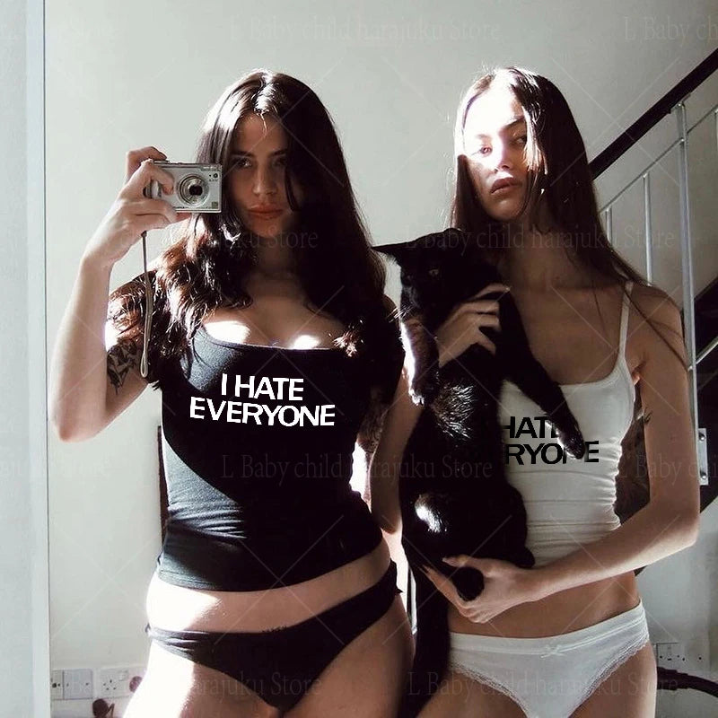 I HATE EVERYONE Print Gothic Tank Tops Summer Fashion Chic