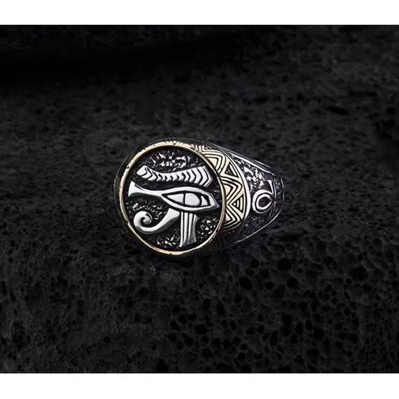 Vintage Egyptian Eye of Horus Open Ring Pharaoh Ankh Cross Adjustable Ring Men Amulet Jewelry