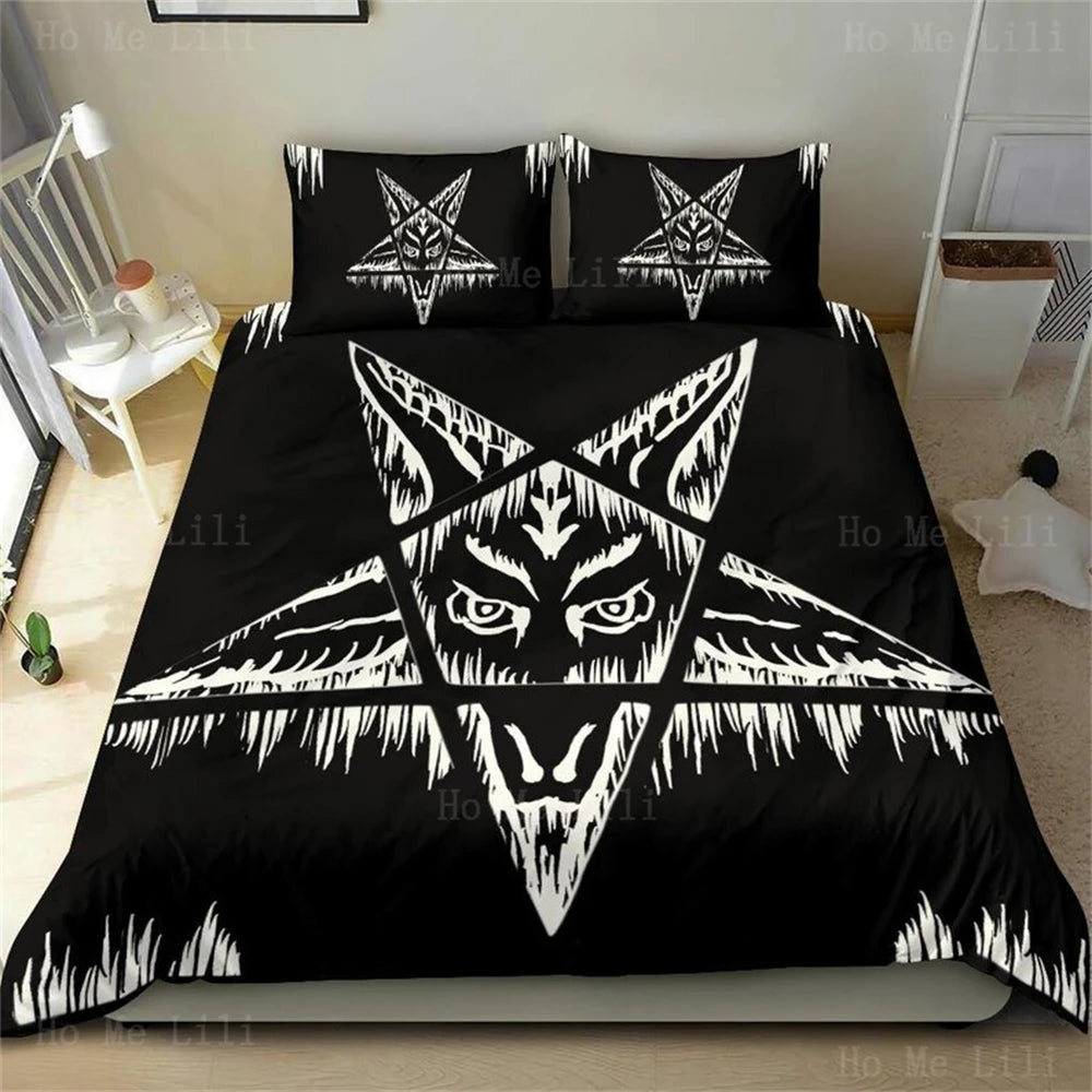 Satanic Pentagram Drip Occult Goth Duvet Cover Bedding Decor