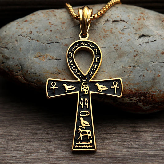 Fashion Ancient Egyptian Ankh Cross Necklace For Men Stainless Steel Vintage Biker Pendant Amulet Jewelry Gifts Dropshipping
