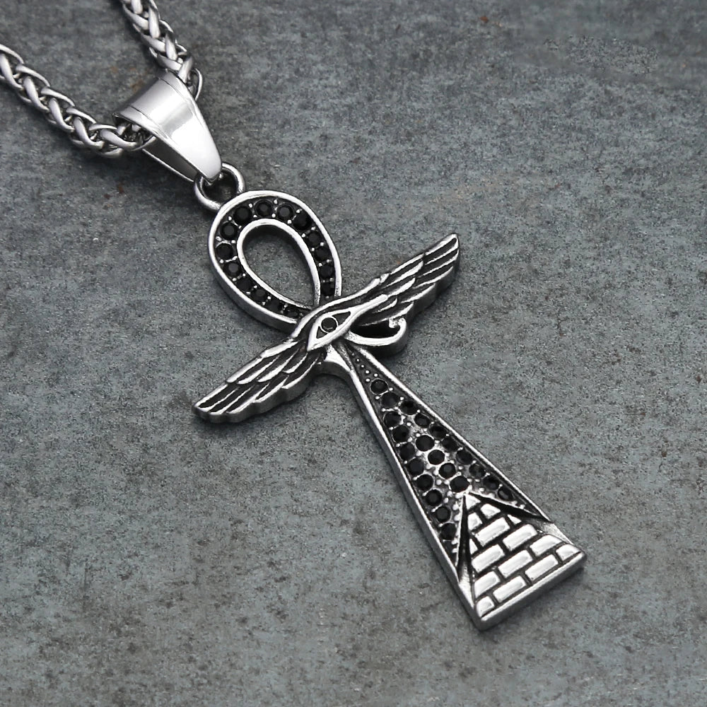 New Fashion Ancient Egyptian Ankh Cross Pendant With Eye of Horus Necklaces For Men Women Stainless Steel Amulet Jewelry Gifts