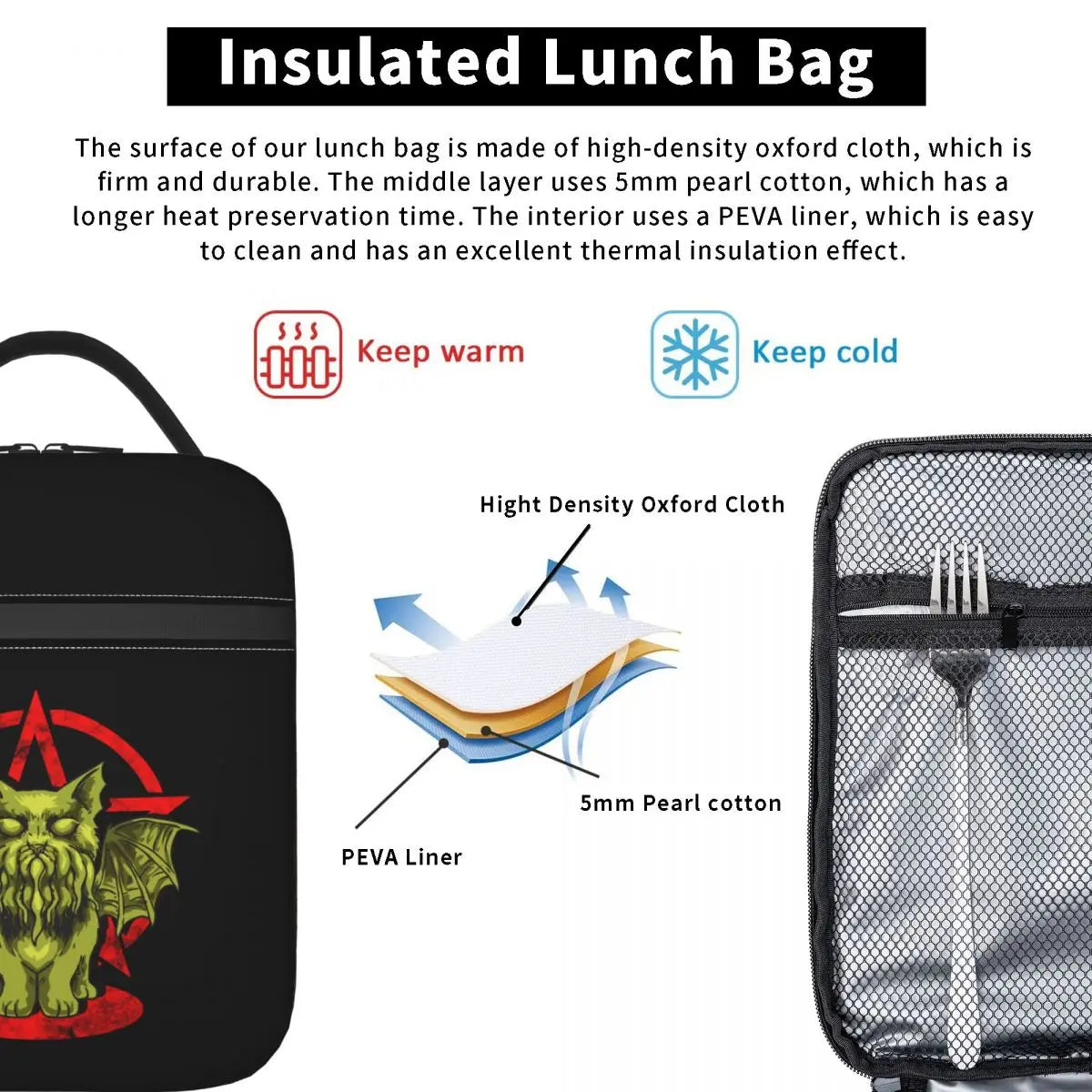 Divertente gatto satanico Cathulhu Cthulhu Borsa termica per il pranzo Bento Cooler