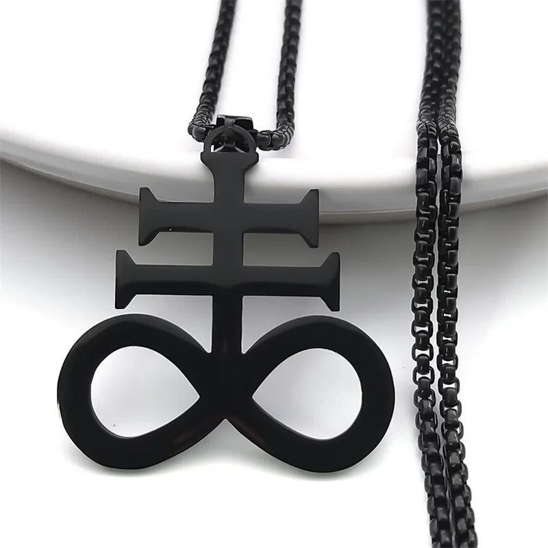 Satan Cross Necklaces Men Women Black Stainless Steel Church of Satan