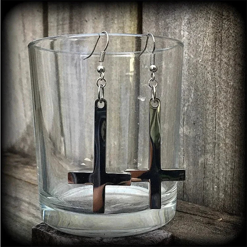 Inverted Cross Earrings Church of Satan Temple Earrings Gothic Upside Down Cross Earrings Occult Satanic Witchy Pagan Jewelry