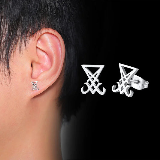 Vnox Men Lucifer and Satan Stud Earrings for Women Black and Color Stainless Steel Unisex Jewelry brincos masculinos
