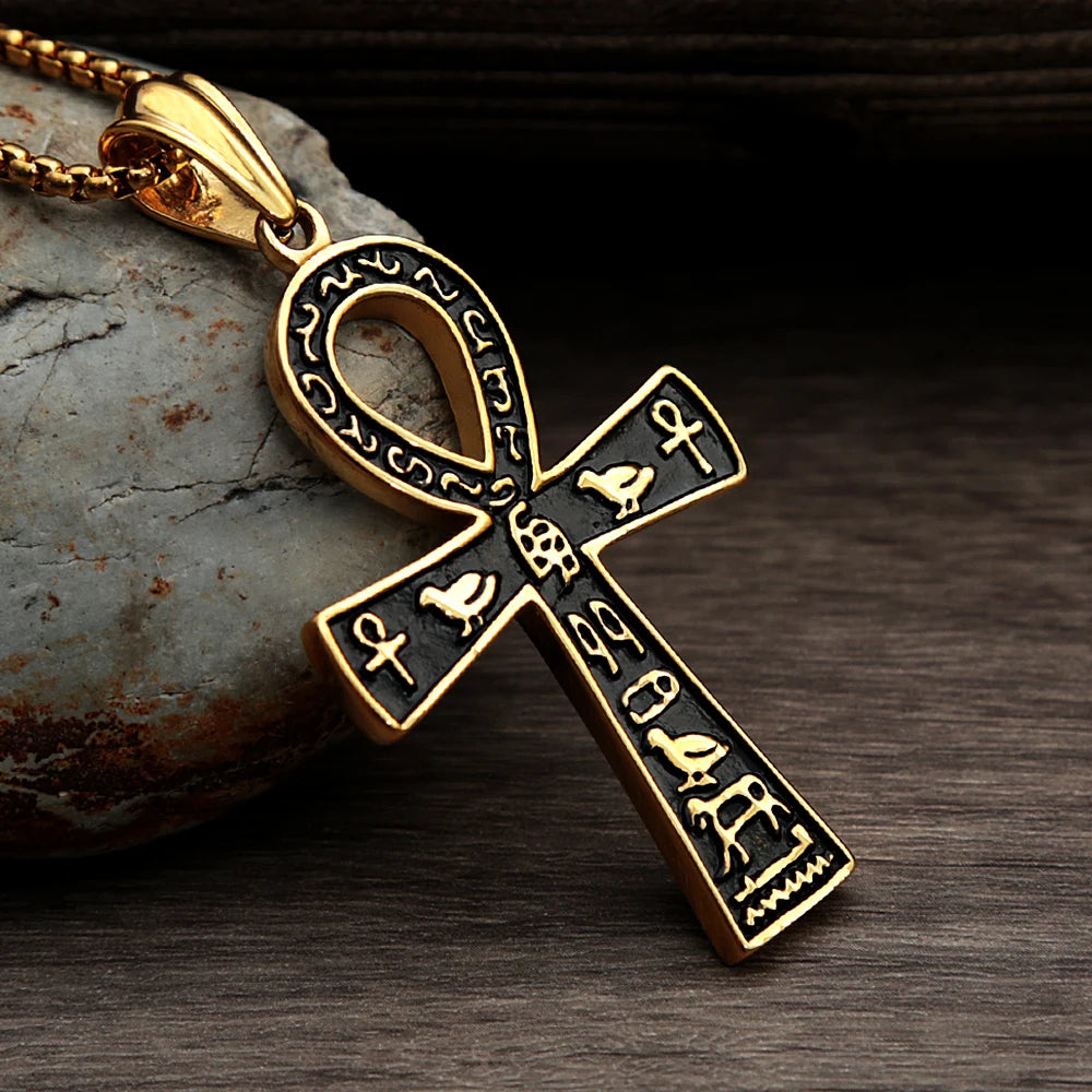 Fashion Ancient Egyptian Ankh Cross Necklace For Men Stainless Steel Vintage Biker Pendant Amulet Jewelry Gifts Dropshipping