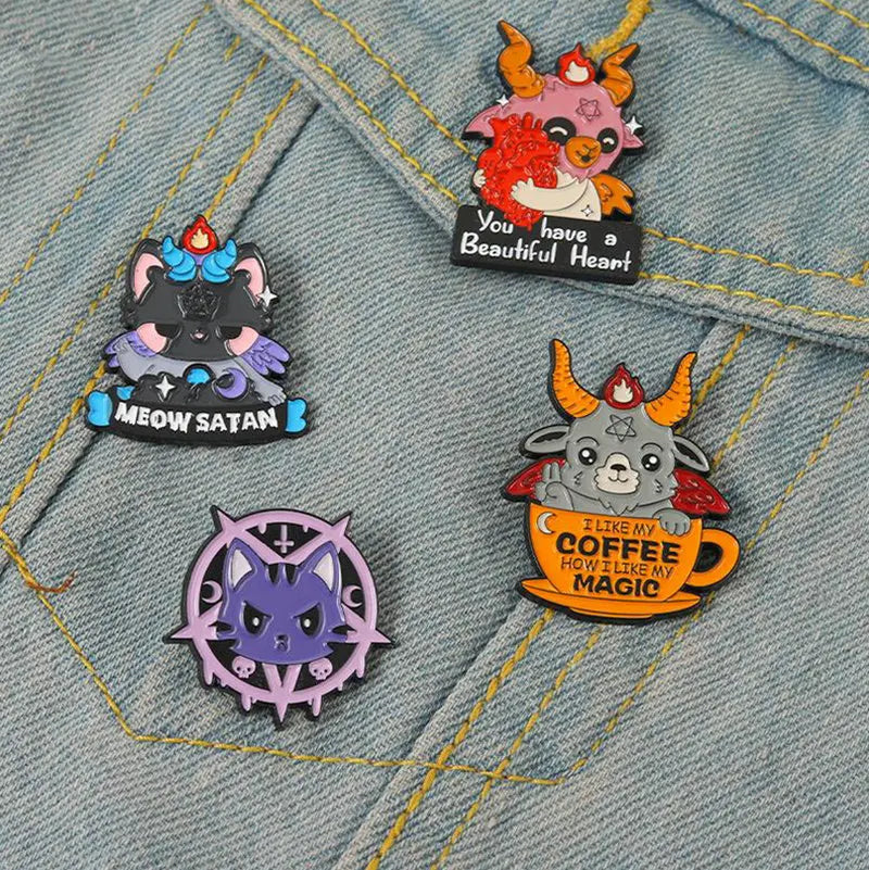 Satan Enamel Pins Custom Cat Goat Brooches Lapel Badges Animal Funny Quotes Jewelry Gift for Kids Friends Cute But Also