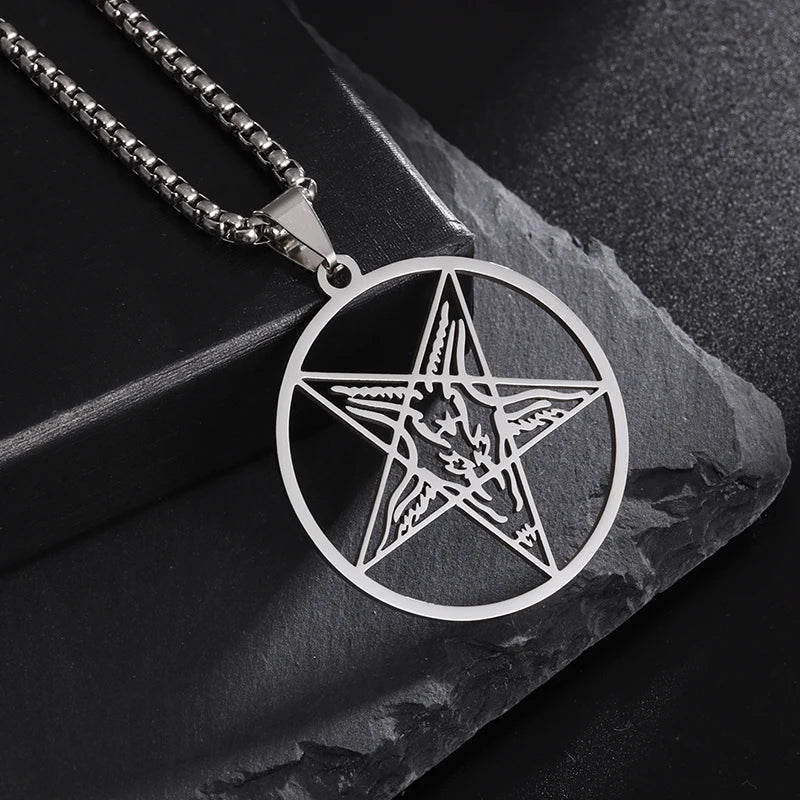 Gothic Satanische Ziegenhalskette Herren Santa Baphomet Pentagramm Satan Luzifer Edelstahl Anhänger Hexe Amulett Schmuck