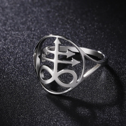 LIKGREAT Leviathan Cross Satan Ring for Men Women Church of Satanic Symbol Talisman Amulet Demon Devil Signet Rings Jewelry