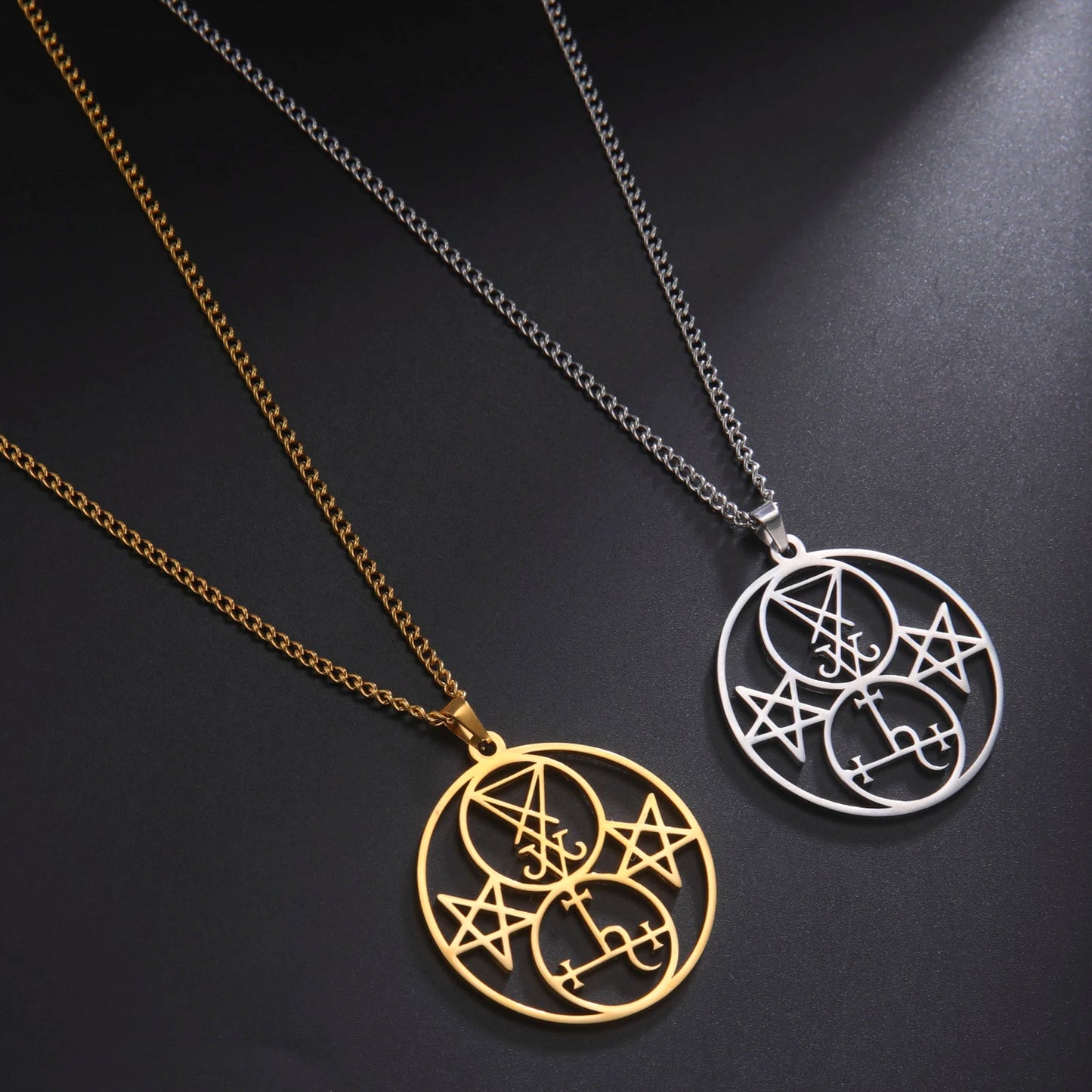 Men's Necklace Demon Side of Lucifer Lilith Satanic Necklace Seal Sigil Symbol of Choronzon Pendant Satan Pentagram Jewelry