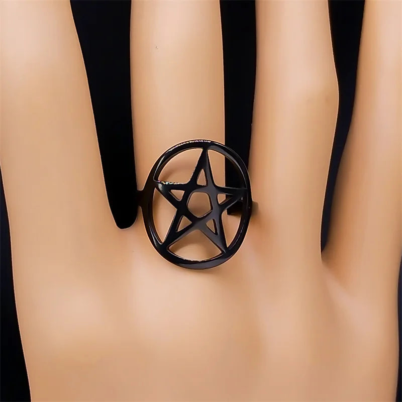 Gothic Satan Inverted Pentagram Fingerring für Männer Frauen Edelstahl Verstellbare Ringe Emo Punk Hip Hop Schmuck Geschenke R27S03