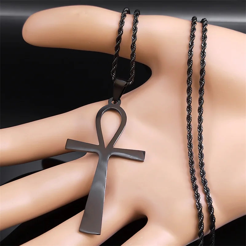 Ankh Cross Key of Life Necklace for Women Men Stainless Steel