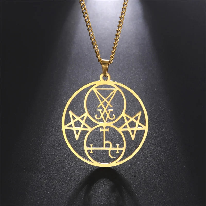 Jeshayuan Hollow Demon Seal Necklace Vintage Stainless Steel Satan Sigil Of Lilith Amulet Mythology Wiccan Witchcraft Jewelry