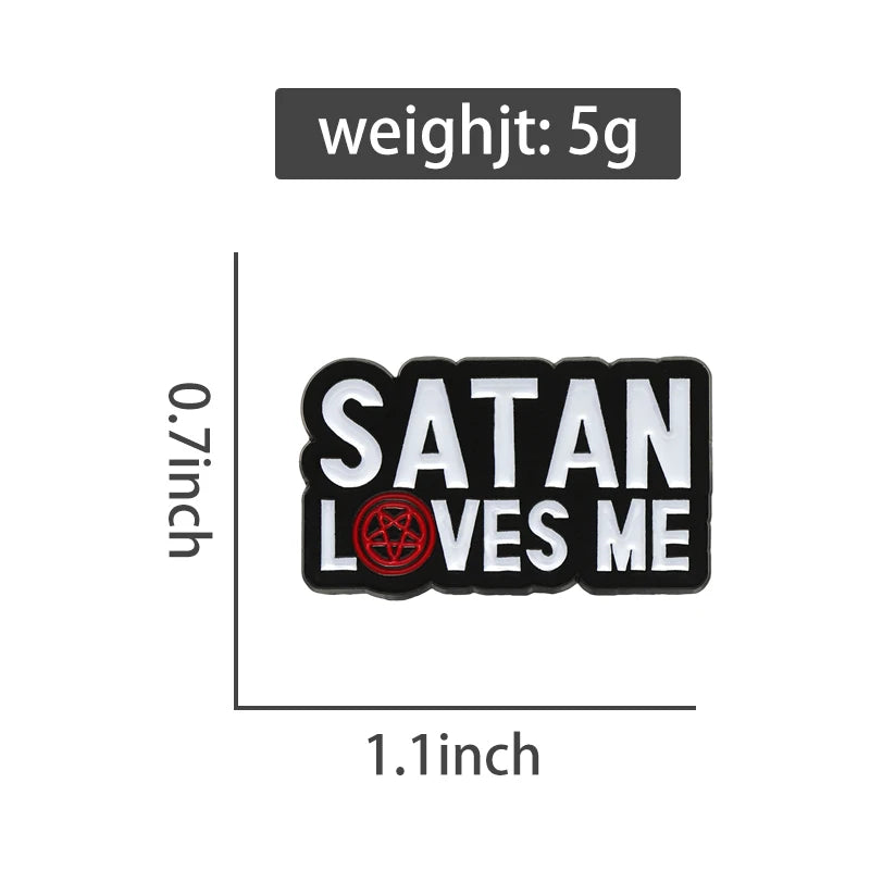 Emaille-Anstecker „Satan Love Me“ – Anstecknadel aus Hartmetall, für Rucksack, Kleidung, Kragen, Accessoires, Schmuck