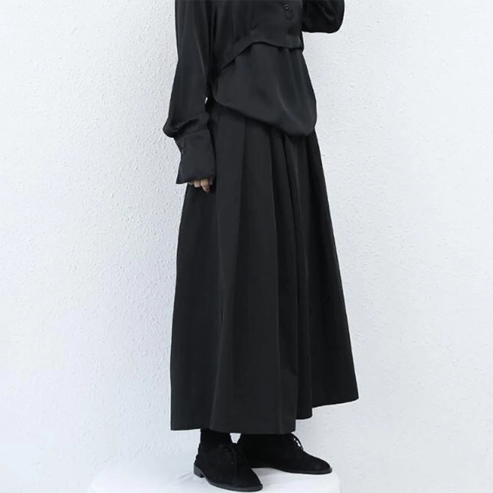 2024 Trendy Gothic Dark Style Lockere verkürzte Hakama-Hose Weite Beinhose Neue große Samurai-Hose mit Designgefühl Herrenbekleidung