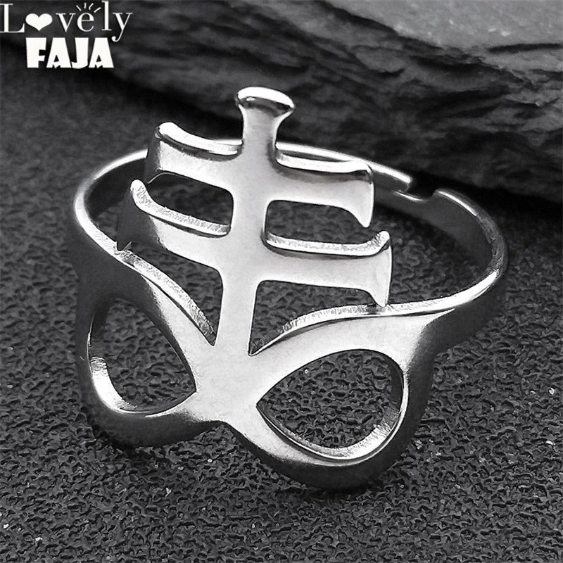 Satan Leviathan Kreuz Ring für Männer Frauen Verstellbarer Edelstahl Punk Goth Church of Satan Symbol Kolye Fingerring Schmuck