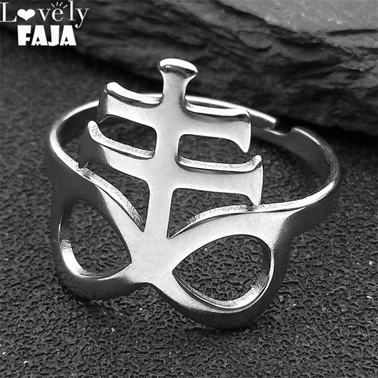 Satan Leviathan Cross Ring for Men Women Adjustable Stainless Steel Punk Goth Church of Satan Symbol Kolye Finger Ring Jewelry