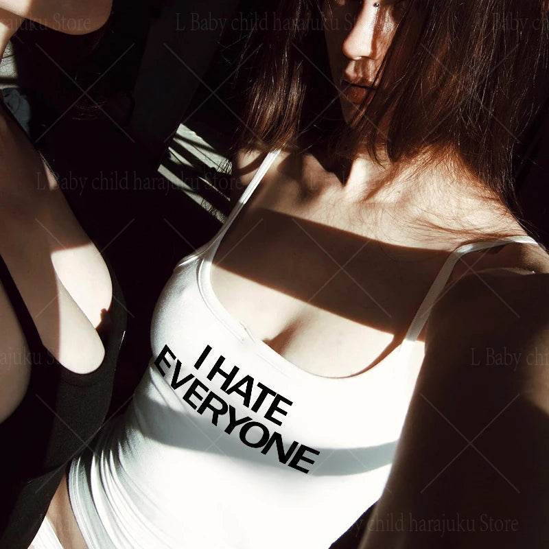 I HATE EVERYONE Print Gothic Tank Tops Summer Fashion Chic