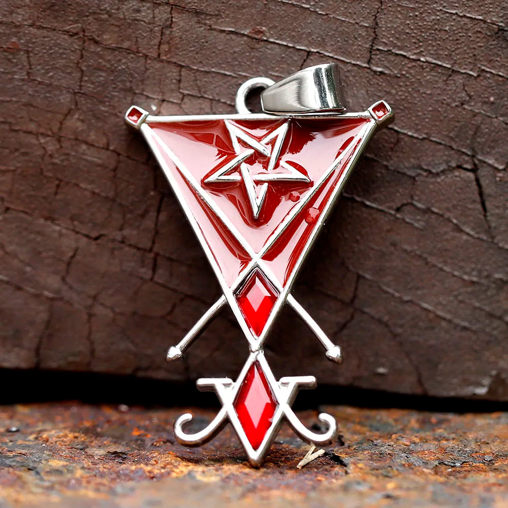 New Special Design Stainless Steel Satan Pendant Religious Necklace With Red Zircon For Men Vintage Jewelry free shipping