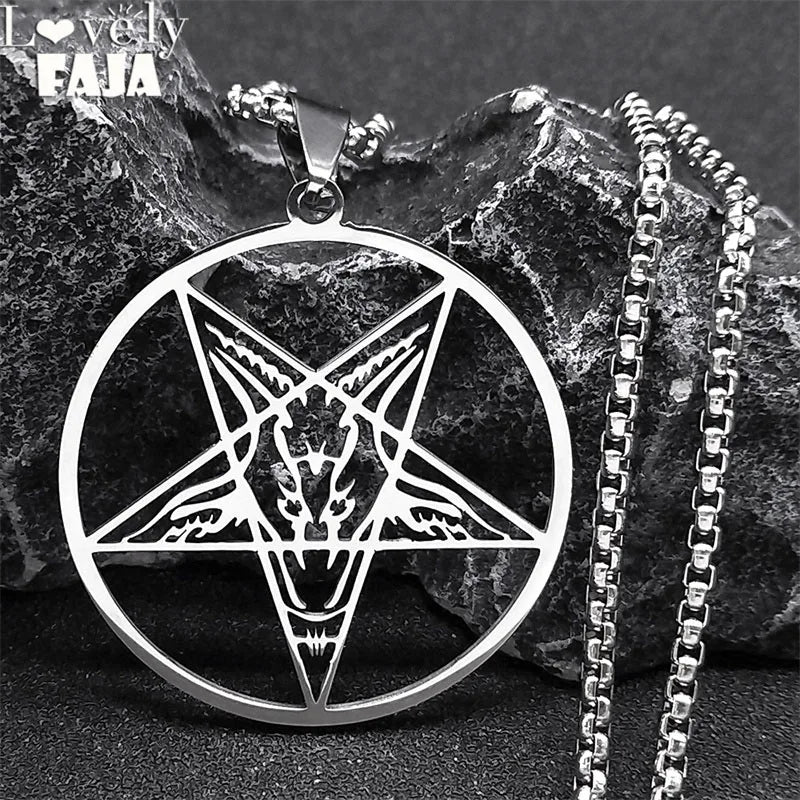 Grande talismano Baphomet Collana in acciaio inossidabile Goth Pagan Pentagram per uomo Satana Gotico Capra Gioiello Satana Amuleto Lucifero