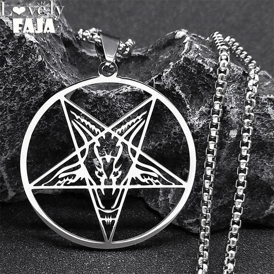 Large Talisman Baphomet Stainless Steel Necklace Goth Pagan Pentagram for Men Satan Gothic Goat Jewerly Satan Amulet Lucifer