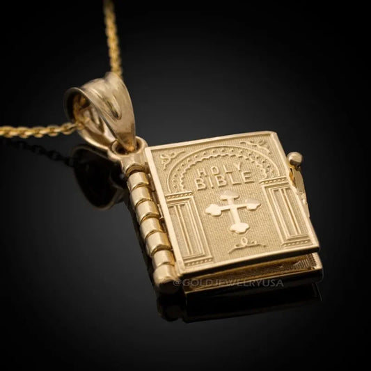Religion Women Necklace Gold Color Openable Holy Bible Book Pendant Necklaces Christian Judaism Catholicism Orthodox Jewelry