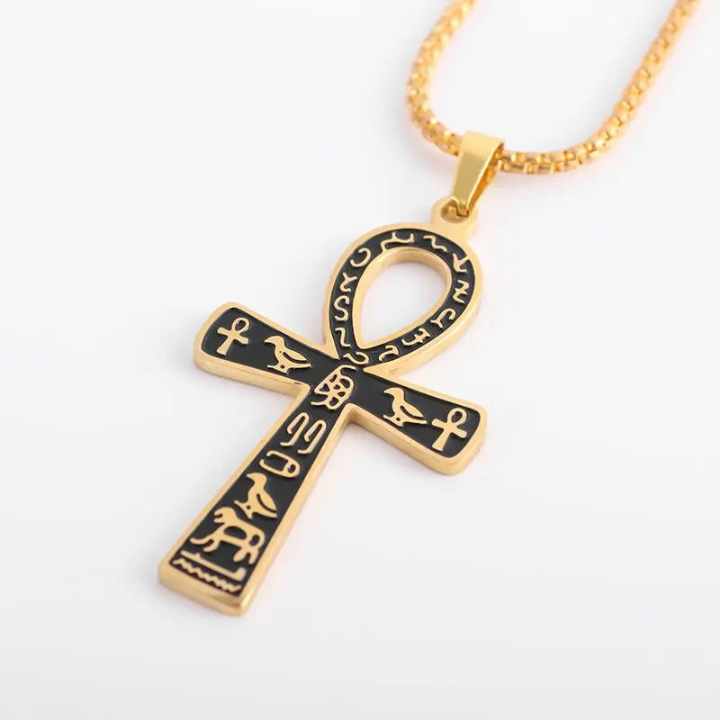 Ancient Egypt Ankh Cross Scripture Animal Totem Pendant Necklace Personality Men\'s Trend Wild Amulet Jewelry Accessories