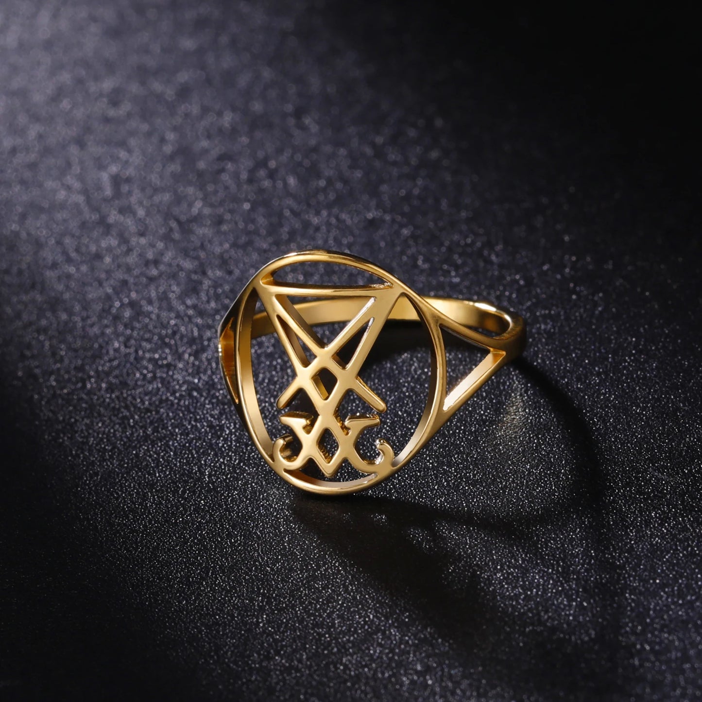 Skyrim Sigil Of Lucifer Ring Edelstahl Fingerringe Siegel Des Satans Satanisches Leviathan-Kreuz Amulett Schmuck für Frauen Männer