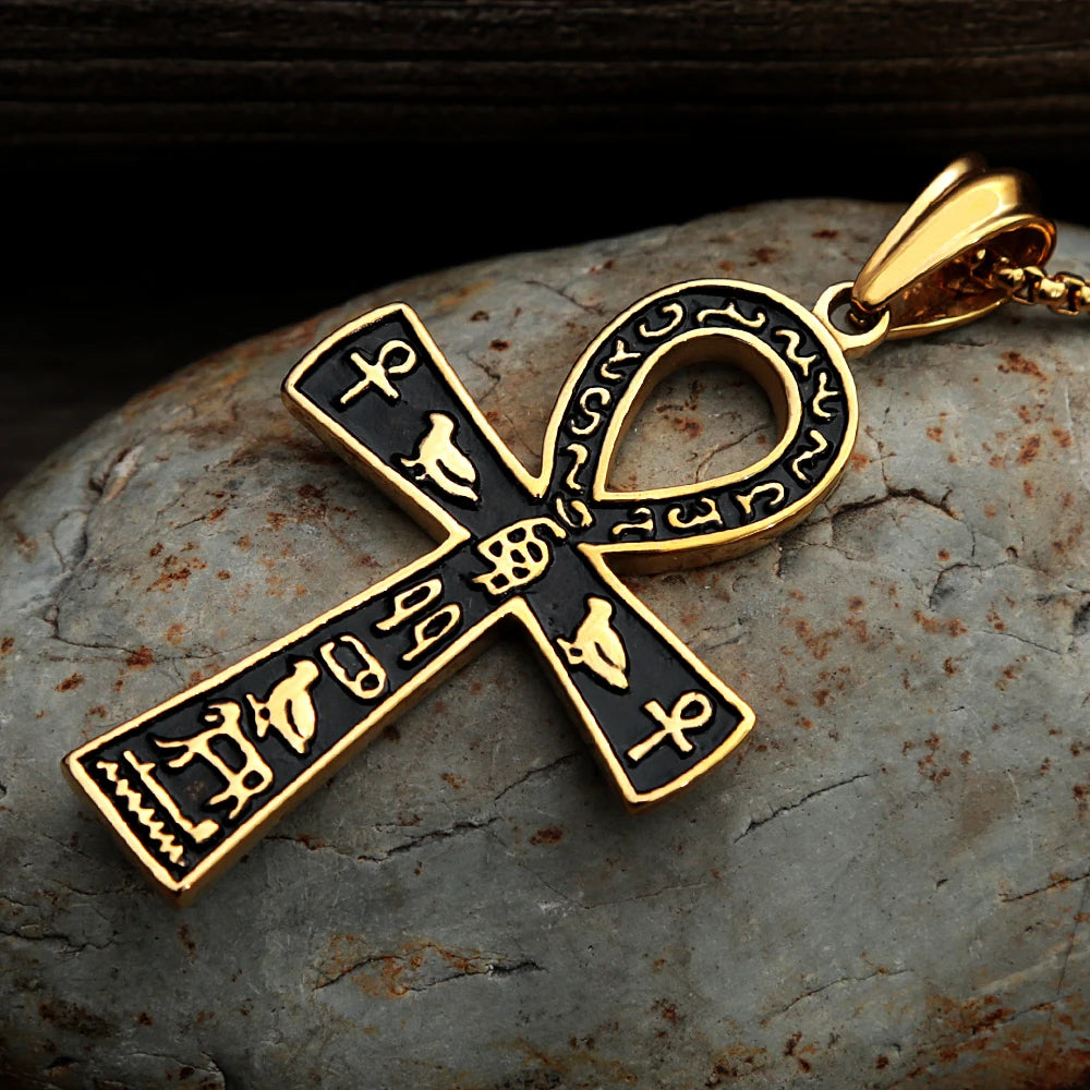 Fashion Ancient Egyptian Ankh Cross Necklace For Men Stainless Steel Vintage Biker Pendant Amulet Jewelry Gifts Dropshipping