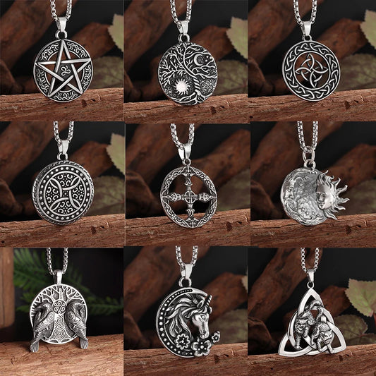 Stainless Steel Celtic Trinity Pendant Witchcraft Knot Necklace Men Women Lucky Celtic Knot Amulet Jewelry
