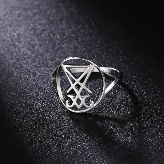 Skyrim Sigil Of Lucifer Ring Edelstahl Fingerringe Siegel Des Satans Satanisches Leviathan-Kreuz Amulett Schmuck für Frauen Männer