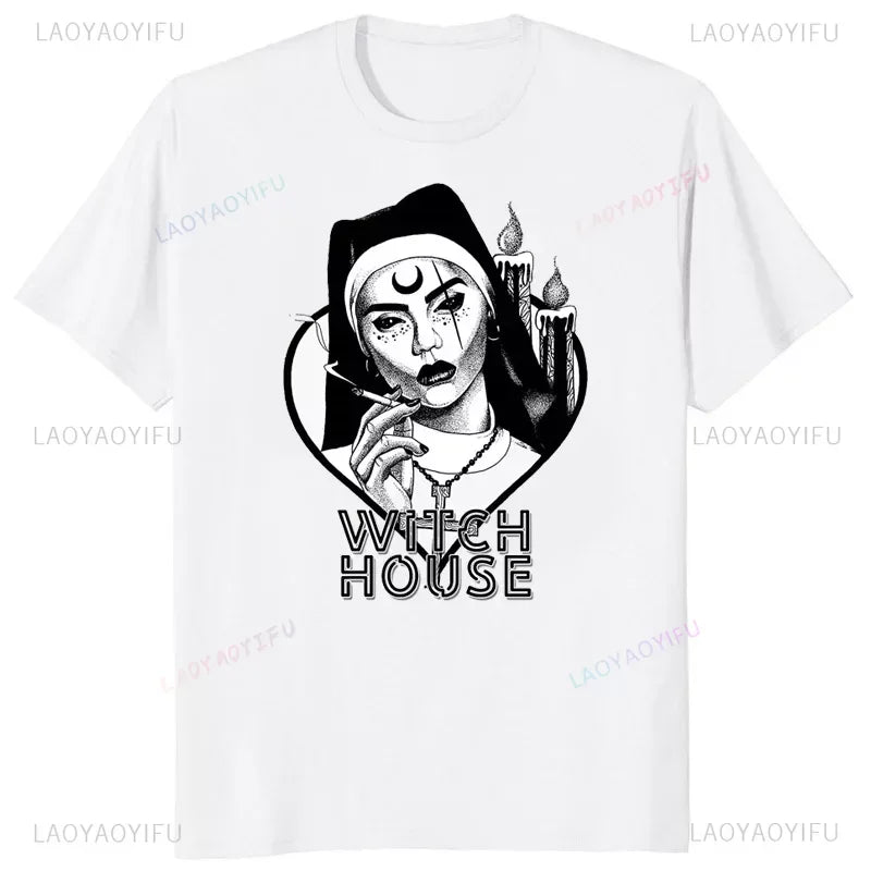 Nun Religieuse Men T Shirt Church of Lavey Satanic Occult Tees Classic Tops Cartoon Graphic T Shirts Women Clothing Cotton Tee