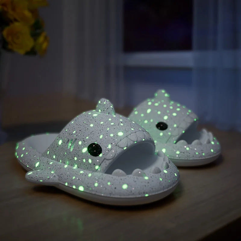 Women Galaxy Glow Shark Slippers Thick Slides Men Bathroom Flip Flops Home Anti-Skid Flat Shoes Outdoor Children's Funny Sandals