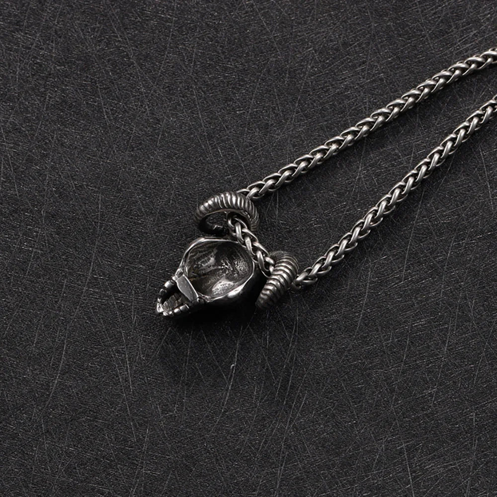 Vintage Stainless Steel Satan Goat Necklace Hanging Men Chain Street Hip Hop Style Satan Skull Pendant Jewelry Goth Accessories