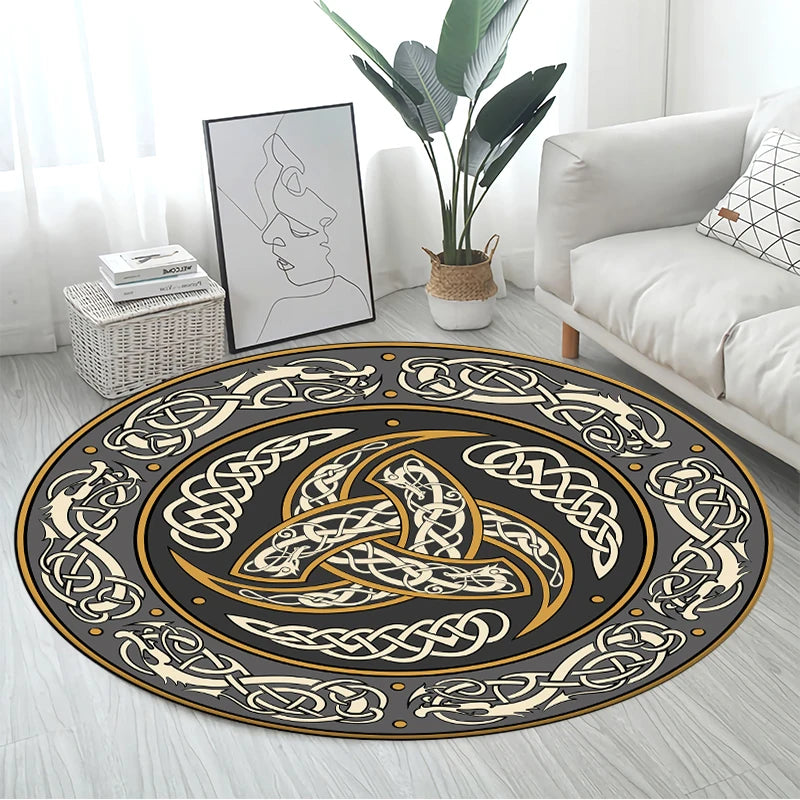 Viking Helmet Battle Axe Celtic Satan Round Carpet Floor Mat, Area Rug for Bedroom Living Room Chair Non-Slip,Children Play Rug