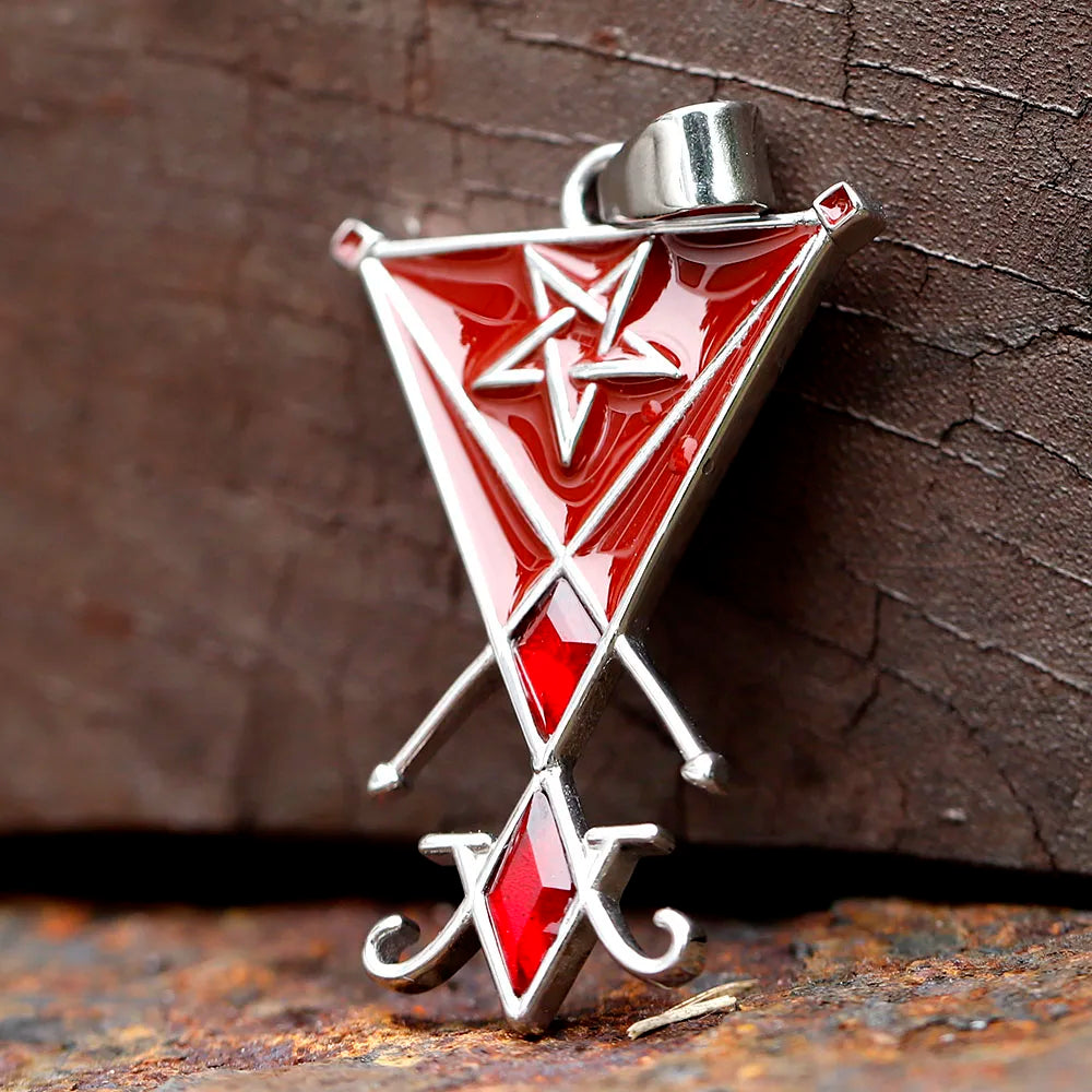 New Special Design Stainless Steel Satan Pendant Religious Necklace With Red Zircon For Men Vintage Jewelry free shipping