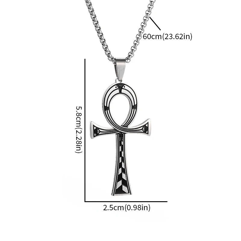 Stainless Steel Ancient Egyptian Cross Life Key Necklace Retro Amulet Pharaoh Patron Saint Jewelry Men