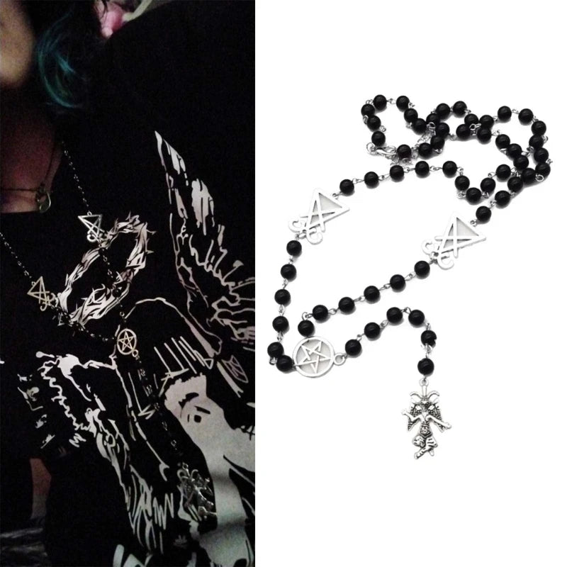 Baphomet Rosary Necklace Mystic Rosary Necklace Satan Goat Me