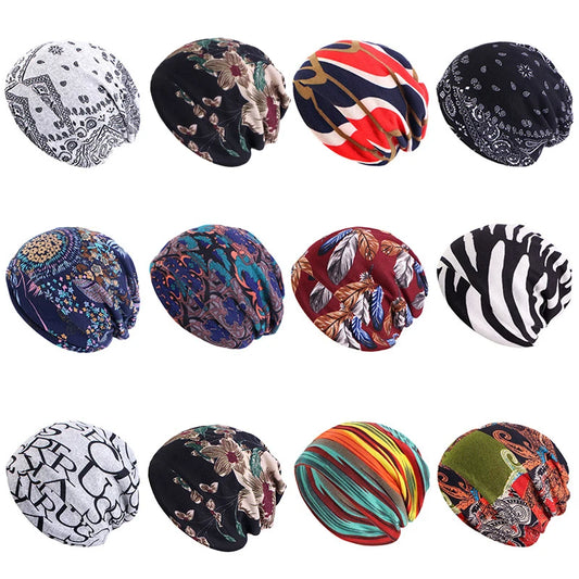 Women's Beanies Caps Printed Pullover Cap Chemotherapy Cap Pile Pile Cap Outdoor Hat Turban Cap Spring and Summer Breathable Cap