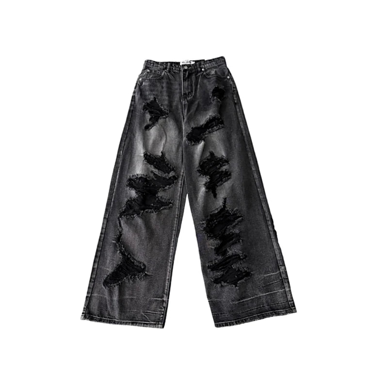 Black Ripped Jeans Women Harajuku Gothic Jeans Baggy Denim Pants Korean Streetwear Casual Trousers Hip Hop Hole Jeans Pants