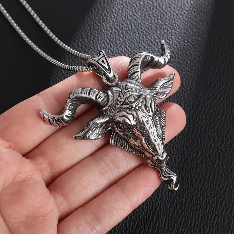 Neo Gothic Satanic Necklace Goat Head Demon Eye Baphomet