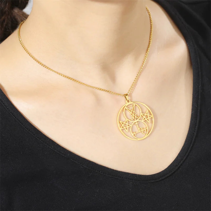 Jeshayuan Hollow Demon Seal Necklace Vintage Stainless Steel Satan Sigil Of Lilith Amulet Mythology Wiccan Witchcraft Jewelry